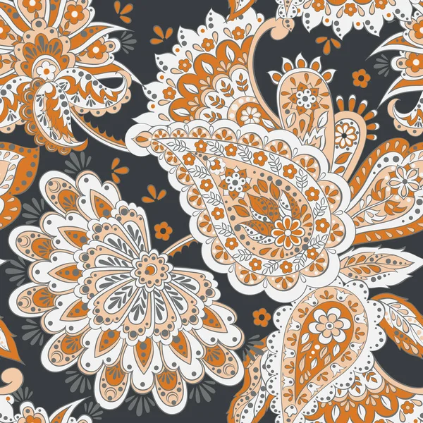 Paisley Seamless Pattern Flowers Indian Style Floral Vector Background — Stock Vector