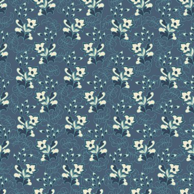 Etnik çiçekler ve yaprak ile kusursuz bir desen, klasik tarzda vektör çiçekli illüstrasyon