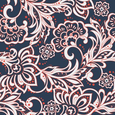 Etnik çiçeklerle kusursuz bir düzen. Asya tekstil tarzında Vektör Çiçek İllüstrasyonu