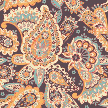Paisley dikişsiz desen. Asya tekstil biçiminde vektör illüstrasyonu