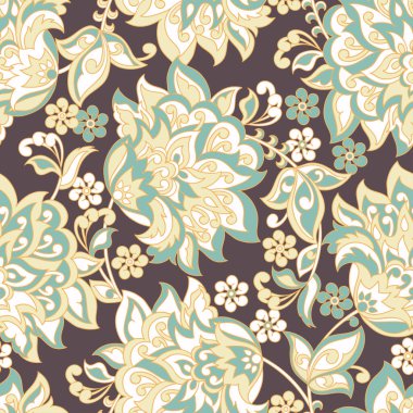 Klasik çiçeklerin dikişsiz deseni. Çiçek vektör arkaplanı