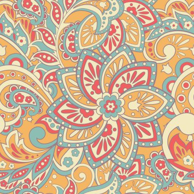 Etnik çiçekler pürüzsüz desen. Çiçek vektör arkaplanı