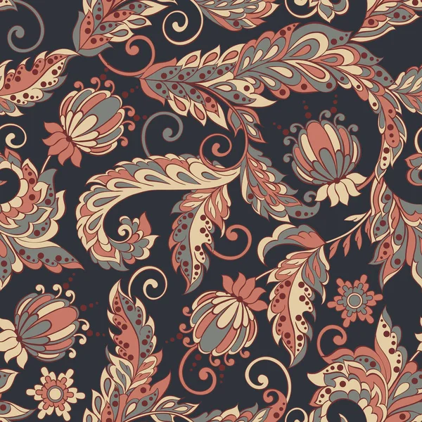 Vintage Blommigt Sömlöst Mönster Indiansk Batik Stil — Stock vektor