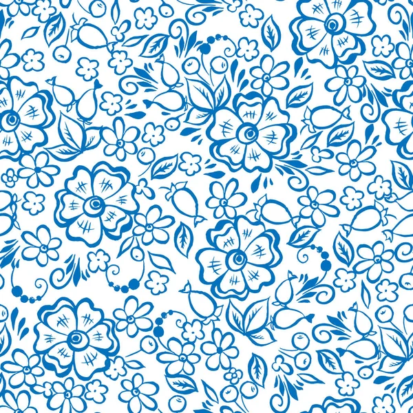 Floral Seamless Pattern Flowers Russian Folk Style — Stock Vector