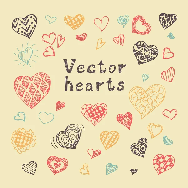 Conjunto Corazones Vectoriales Dibujados Mano — Archivo Imágenes Vectoriales