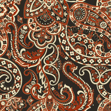 Çiçeksiz desenli desenli şal desenli süs. Asya tekstil biçiminde vektör illüstrasyonu 