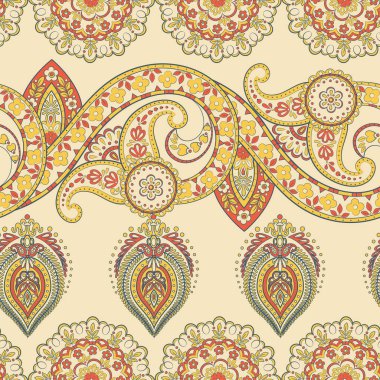 Etnik çiçekler pürüzsüz vektör deseni.