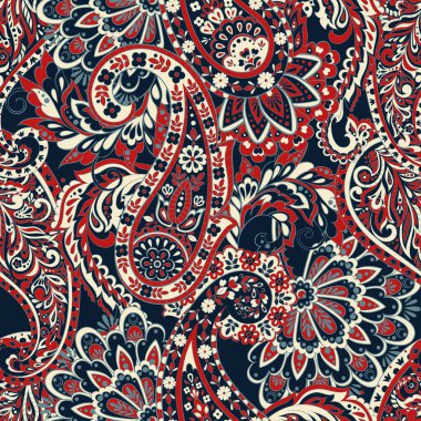 Çiçeksiz desenli desenli şal desenli süs. Asya tekstil biçiminde vektör illüstrasyonu