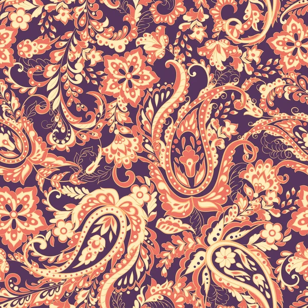 Пейслей Этнические Цветы Безморщинистый Векторный Рисунок Винтажный Фон — стоковый вектор