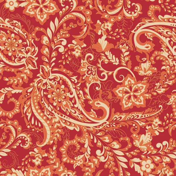 Bloemen Naadloos Patroon Met Paisley Ornament Vector Illustratie Aziatische Textiel — Stockvector