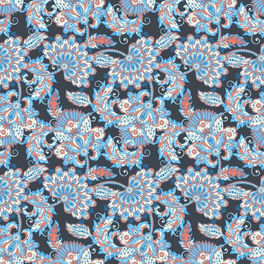 Etnik çiçekler kusursuz vektör deseni. Çiçek bağbozumu arka planı