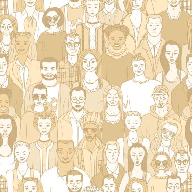 Kalabalık insan. Elle çizilen insanların kusursuz vektör deseni