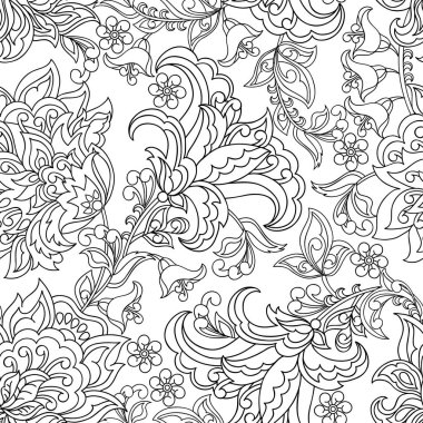 damask çiçekleri kusursuz vektör deseni. Çiçek mahsulü arka plan