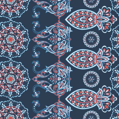 Etnik çiçeklerle kusursuz desen. Vintage Vektör Çiçek İllüstrasyonu