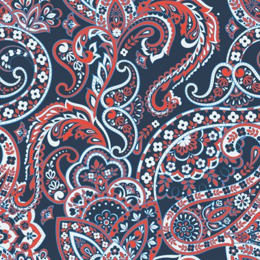 Çiçeksiz desenli desenli şal desenli süs. Asya tekstil biçiminde vektör illüstrasyonu 