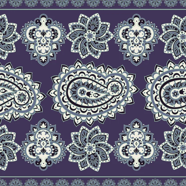 佩斯利无缝图案与印度风格的花朵 花序向量背景 — 图库矢量图片