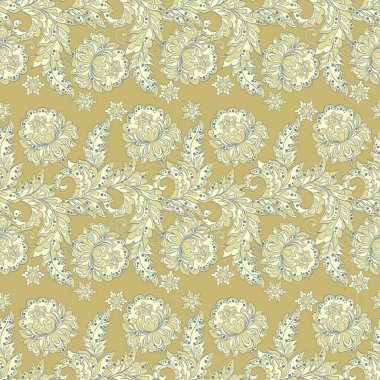 Etnik çiçeklerle kusursuz bir düzen. Vintage tarzında Vektör Çiçek İllüstrasyonu