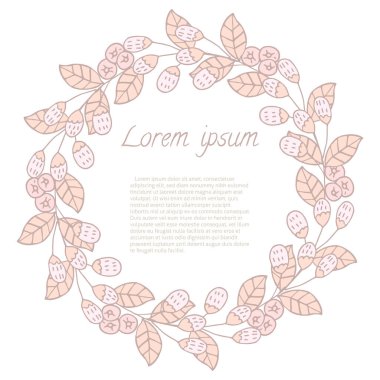 Doodle Leaf ve Flowers yuvarlak çerçeveli. Davetiye kartları için el çizilmiş çelenklerin vektör illüstrasyonu, tarihi ve düğün kartı tasarımını kaydet.