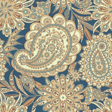 Paisley dikişsiz çiçek deseni. Hint bağbozumu arka planı