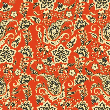 Hint tarzında kusursuz desenli. Çiçek vektör illüstrasyonu