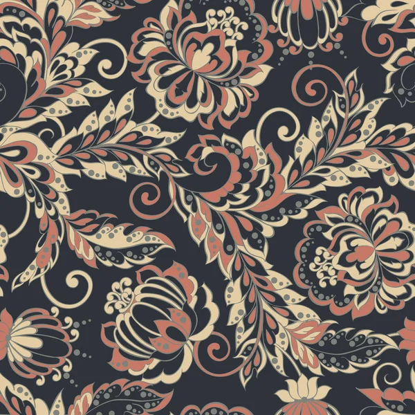 Flores Vintage Patrón Sin Costuras Fondo Vectorial Floral Étnico — Archivo Imágenes Vectoriales