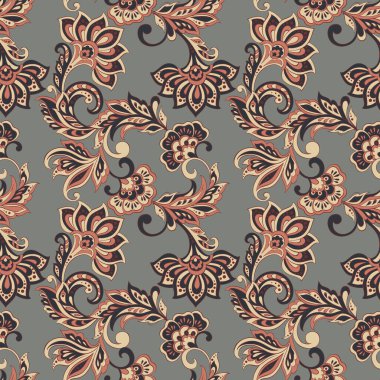 Hint tarzı çiçeklerle kusursuz desen. Çiçek vektör arkaplanı