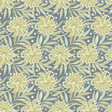 Etnik çiçeklerle kusursuz bir düzen. Asya tekstil tarzında Vektör Çiçek İllüstrasyonu