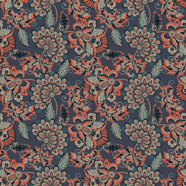 Etnik çiçekler kusursuz vektör deseni. Çiçek bağbozumu arka planı