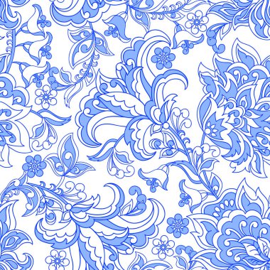 damask çiçekleri kusursuz vektör deseni. Çiçek mahsulü arka plan