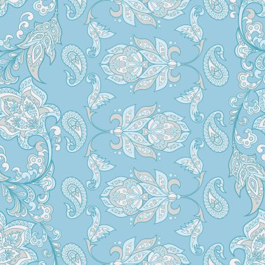 Asya çiçeklerinin dikişsiz deseni. Damask sorunsuz vektör arkaplanı