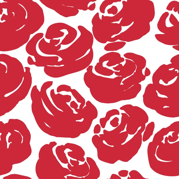 Silhouette Von Handgezeichneten Rosen Nahtloser Vektor Floral Pattern — Stockvektor