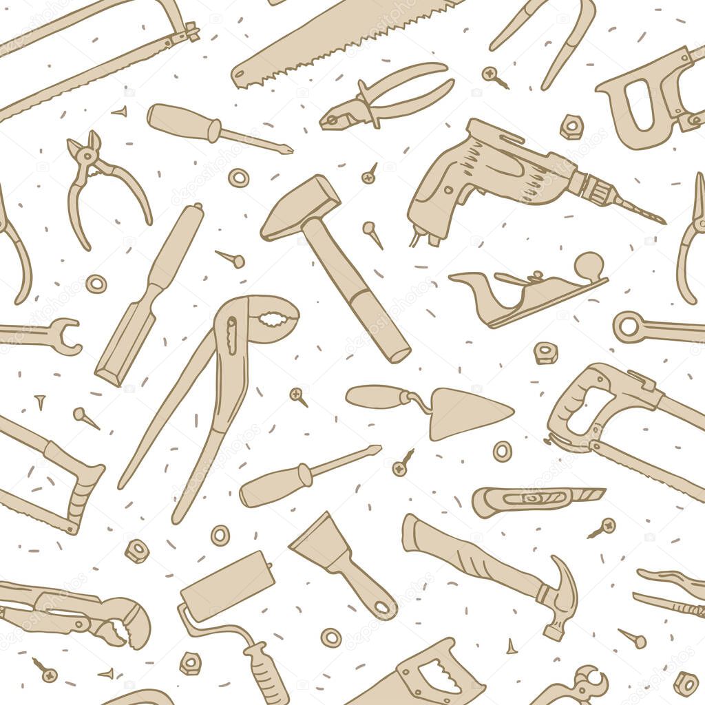 Hand drawn tools seamless vector pattern