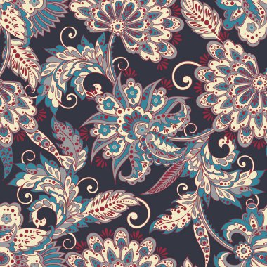 Etnik çiçekler pürüzsüz vektör deseni