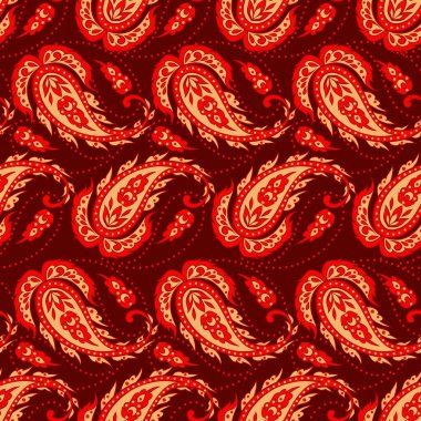 Çiçeksiz desenli desenli şal desenli süs. Asya tekstil biçiminde vektör illüstrasyonu