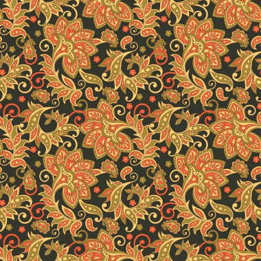 Folklorik Batik çiçek vektör süsü. Etnik Çiçeksiz desen.