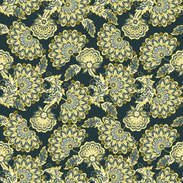 Flores Vintage Patrón Sin Costuras Fondo Vectorial Floral Étnico — Vector de stock