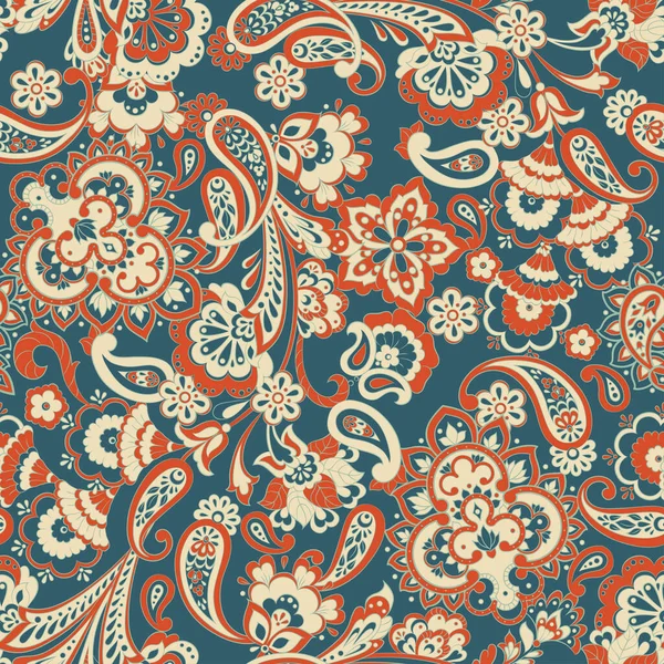 Paisley Padrão Sem Costura Com Flores Estilo Indiano Fundo Vetorial — Vetor de Stock