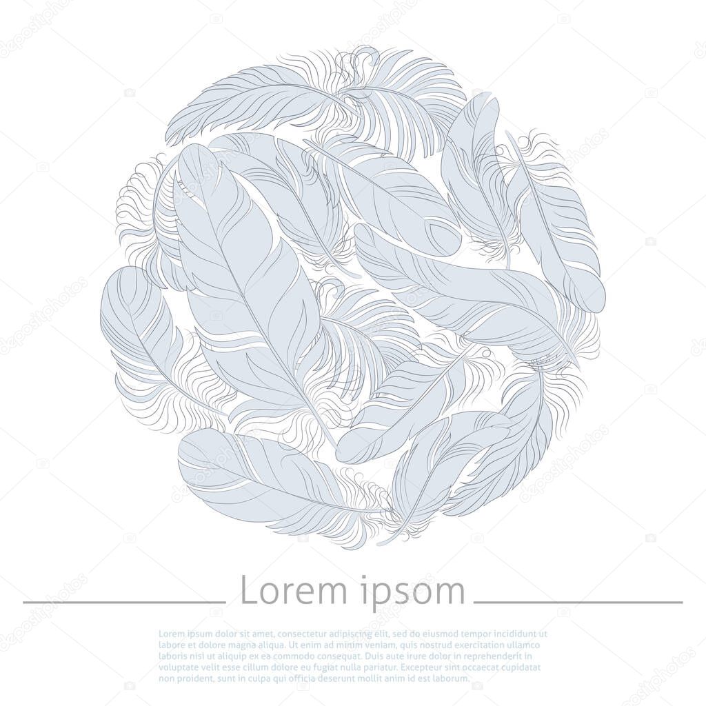 Vector template for your text with feathers shaped in circle