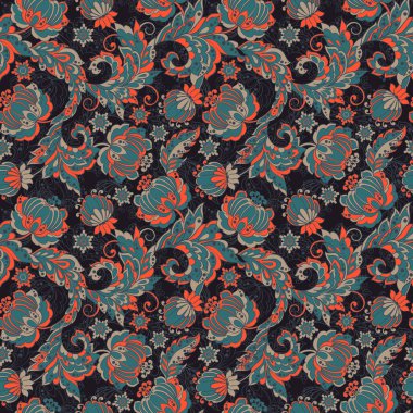 Etnik çiçekler kusursuz vektör deseni. Çiçek mahsulü arka plan