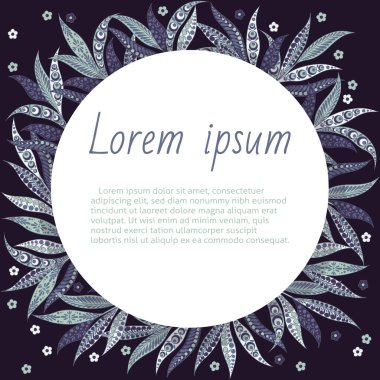 Yuvarlak çerçeveli ve çiçekli bir tebrik kartı.