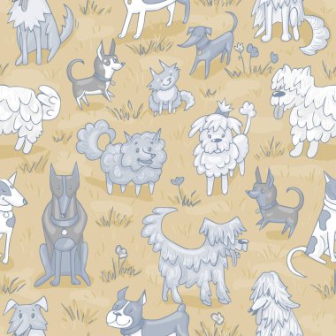 Şirin köpek deseni. Buldog, kısa kuyruk, dachshund, bullterrier, doberman, spitz, chihuahua