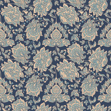 Klasik çiçeklerin dikişsiz deseni. Etnik çiçek vektör arkaplanı