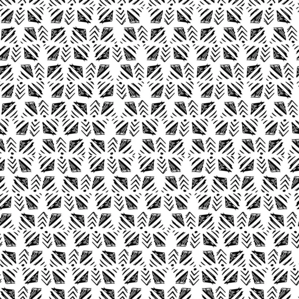 Ethnic Vector Seamless Pattern Hand Drawn Monochrome Background — Stock Vector