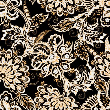 Etnik çiçekler pürüzsüz vektör deseni