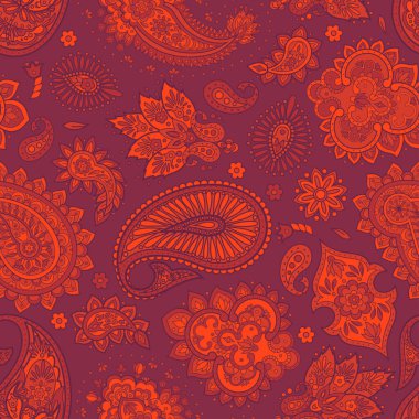 Çiçeksiz desenli desenli şal desenli süs. Asya tekstil biçiminde vektör illüstrasyonu