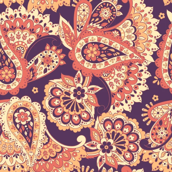Пэйсли Безшипный Узор Цветами Индийском Стиле Цветочный Векторный Фон — стоковый вектор