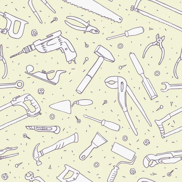Hand Drawn Tools Seamless Vector Pattern — Stock Vector
