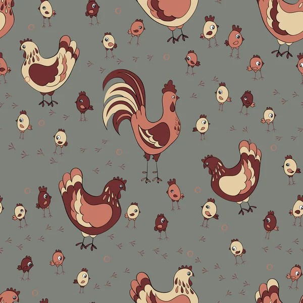 Gallos, gallinas y pollitos — Vector de stock