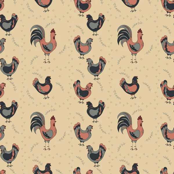 Roosters and hens pattern — Stock Vector