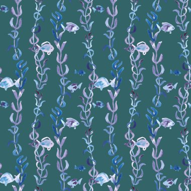 Suluboya balık ve deniz yosunu desen